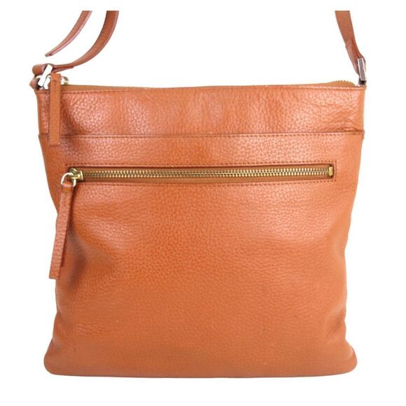 Halogen BROWN GENUINE LEATHER ZIPPER X-BODY ORGANIZER SHOULDER BAG HANDBAG PURSE - Picture 1 of 16